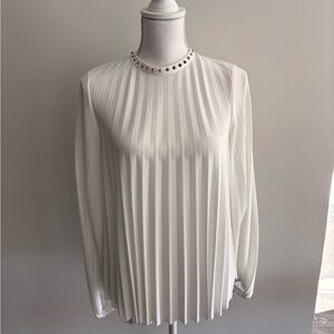 Zara Ivory Pleated Blouse with Embellished Collar